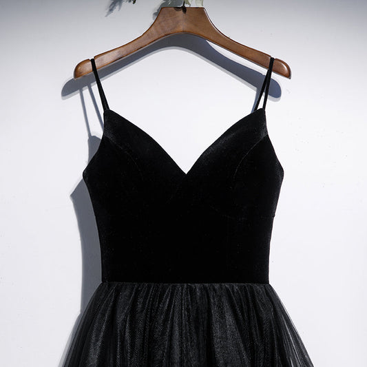 Black v neck tulle short prom dress hoco dress 8269