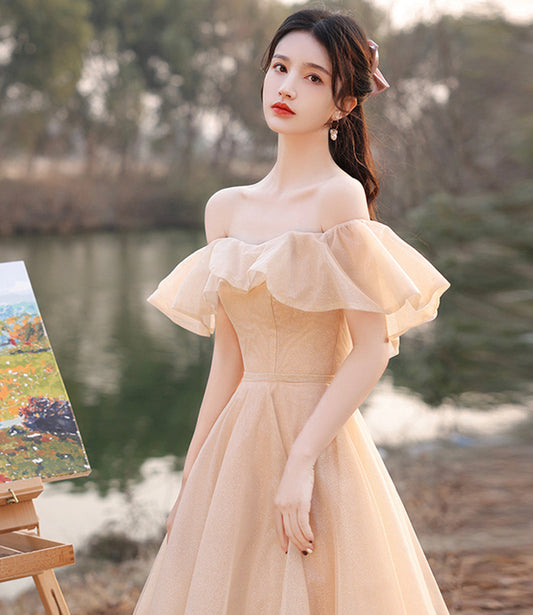 Cute tulle sequins long prom dress A line evening dress 10571