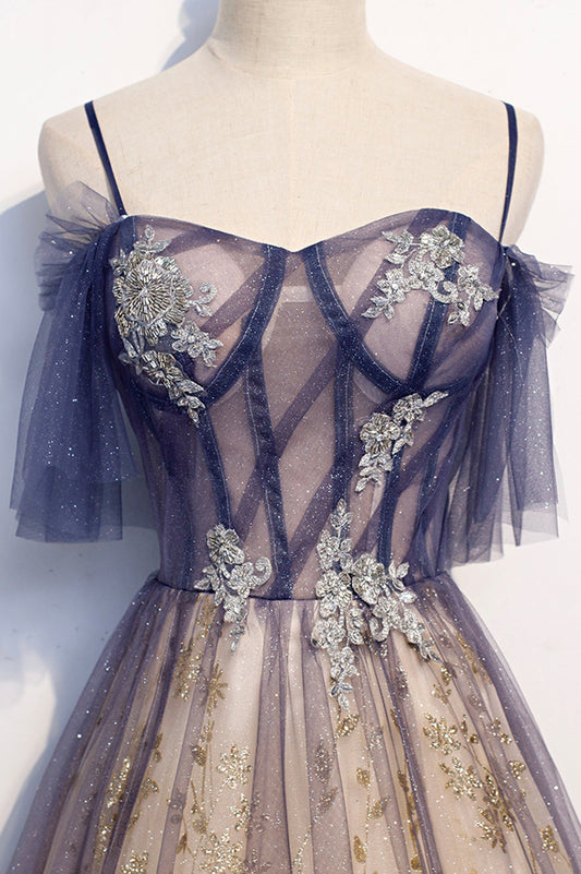 Cute tulle long A line prom dress evening dress 8712