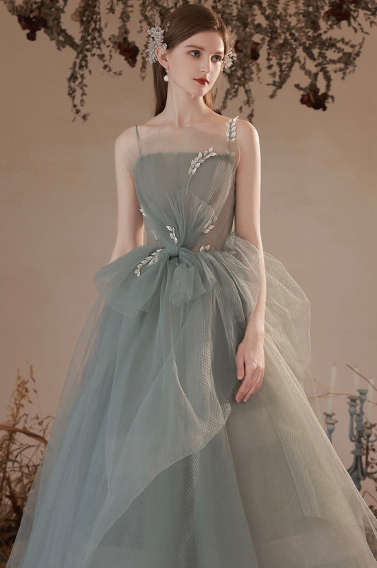 Cute tulle long A line prom dress evening dress 10645