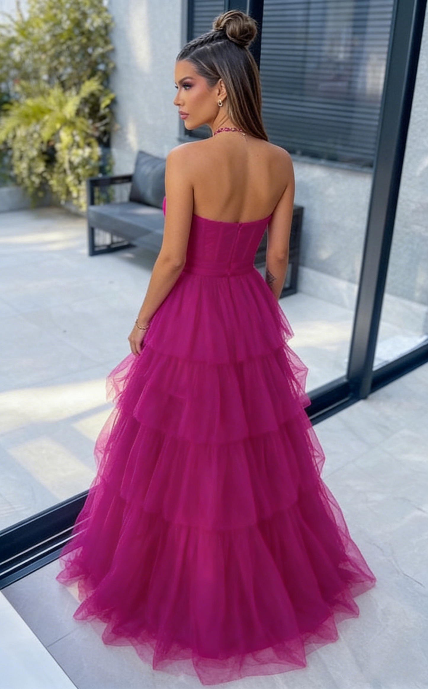 Ball Gown Hot Pink Sweetheart Tulle Party Dress Prom Dress P836