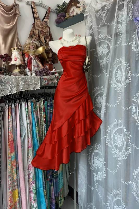 Girlhomeshops-Champagne Short Ruffle Satin Homecoming Dress Birthday Dress gh5246