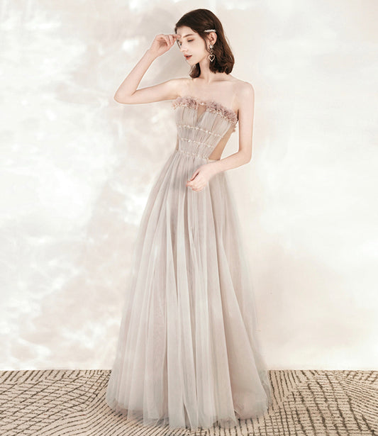 Cute tulle long A line prom dress evening dress 10544