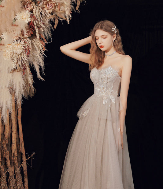 Cute tulle sequins long prom dress evening dress 10189