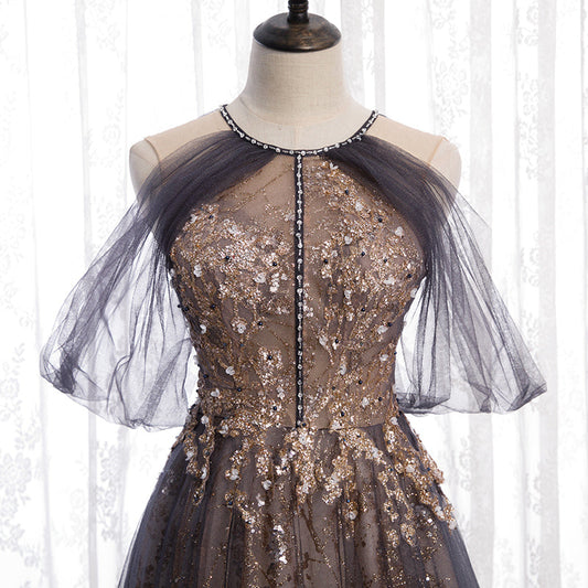 Elegant tulle sequins prom dress formal dress 8242