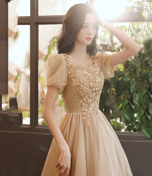 Cute tulle sequins long prom dress evening dress 10263
