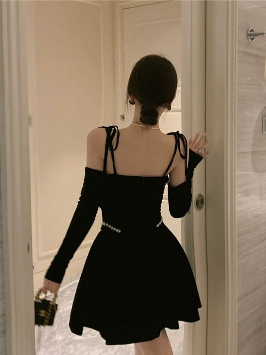 chic a line black velvet homecoming dress 16th birthday outfits P2161