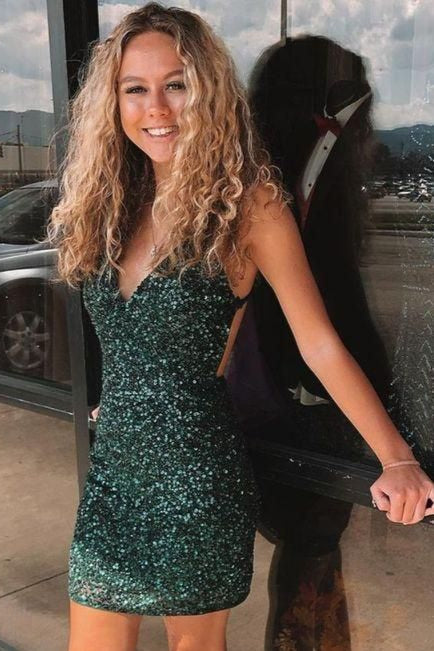 V-neck Spaghetti Straps Backless Sexy Cocktail Homecoming Dresses