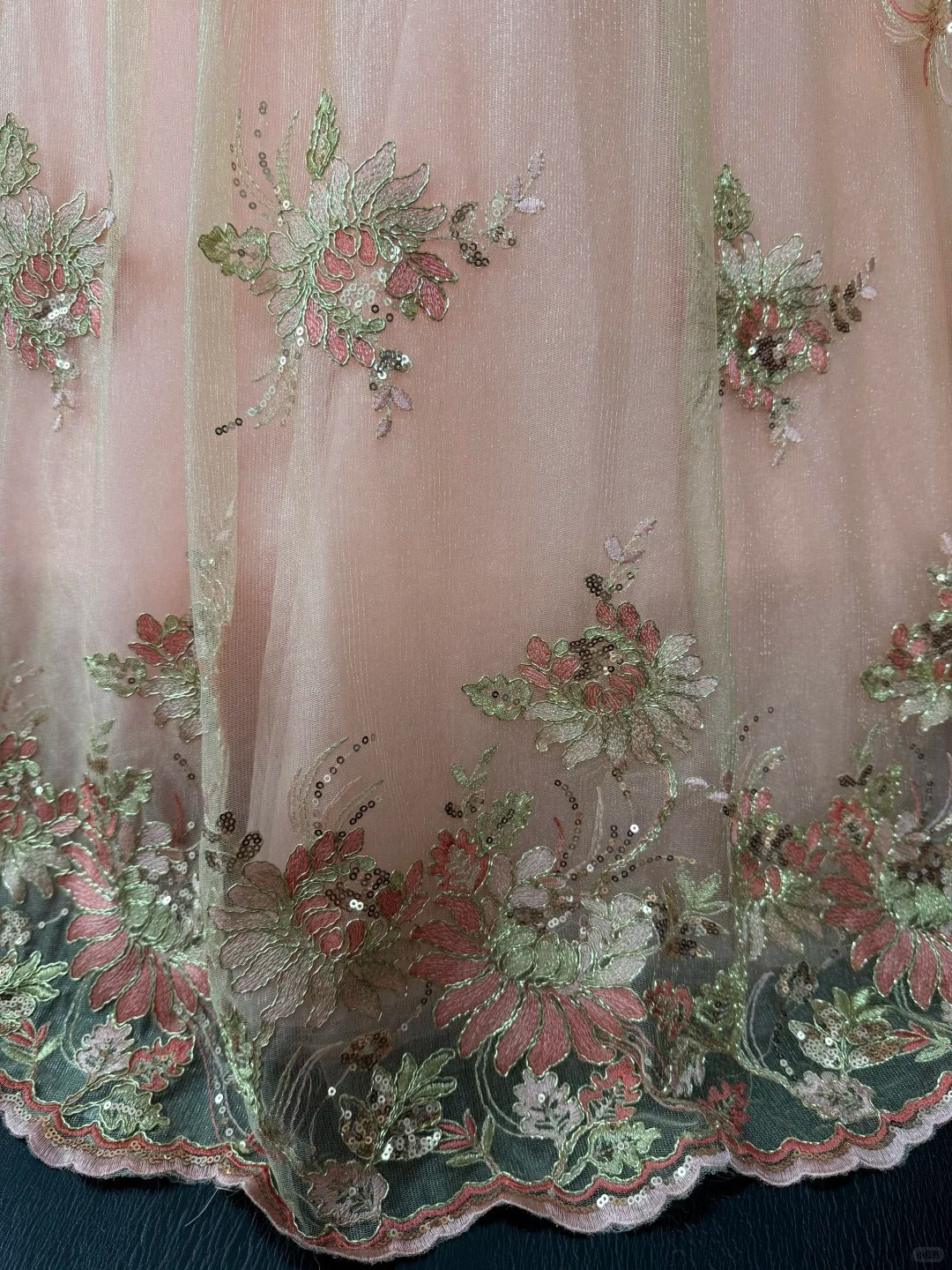 Girlhomeshops-Pink Delicate Floral Long Tulle Ball Gown gh5351