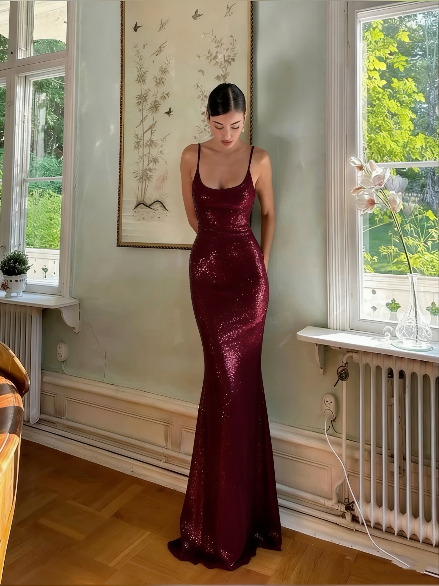 Simple Mermaid Straps Sequin Prom Dresses Maxi Dress 22th Birthday Outfits P652