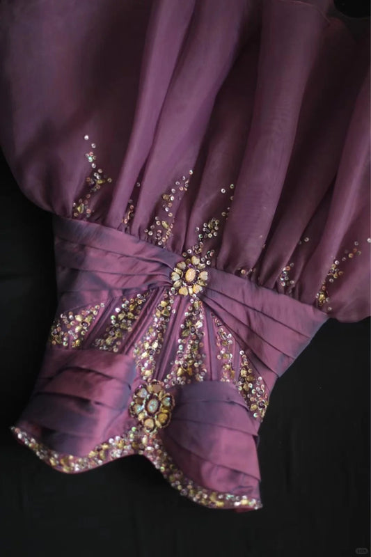 Purple retro palace puffy short homecoming dress princess dress taffeta satin organza handmade beaded adult ceremony birthday party gh4373