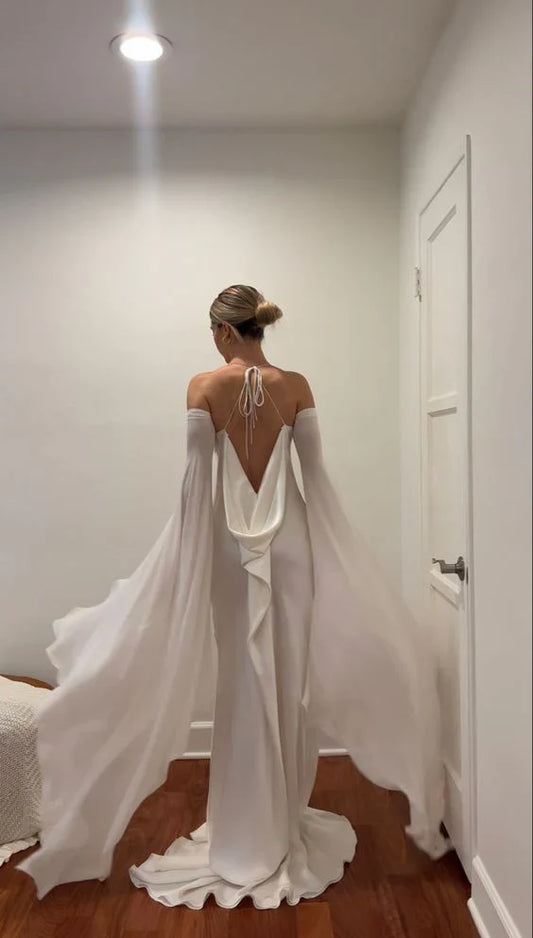 girlhomeshops-White Elegant Satin Long Fairy Dress gh6296