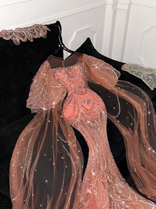 Gorgeous Shiny Orange Beaded Sequined Design Mermaid Prom Dress Evening Dress TP4216