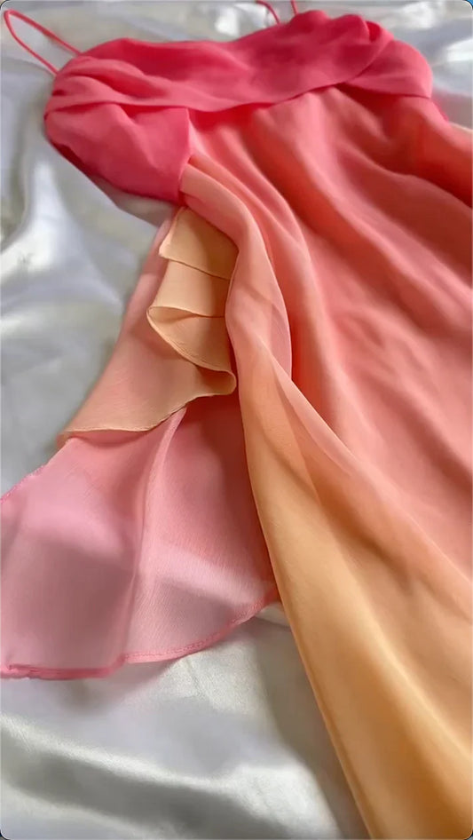 orange fashion gradient elegant spaghetti strap long chiffon prom dress evening dress party dress gh3608