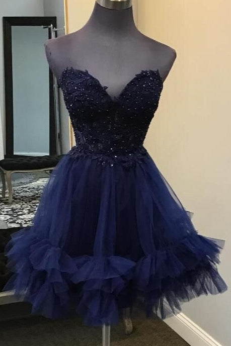 Strapless Short Lace Top and Ruffle Skirt Homecoming Dress