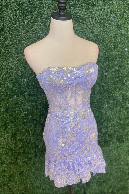 Blush Pink Sheath Ruffle Layers Sequined Strapless Homecoming Dress