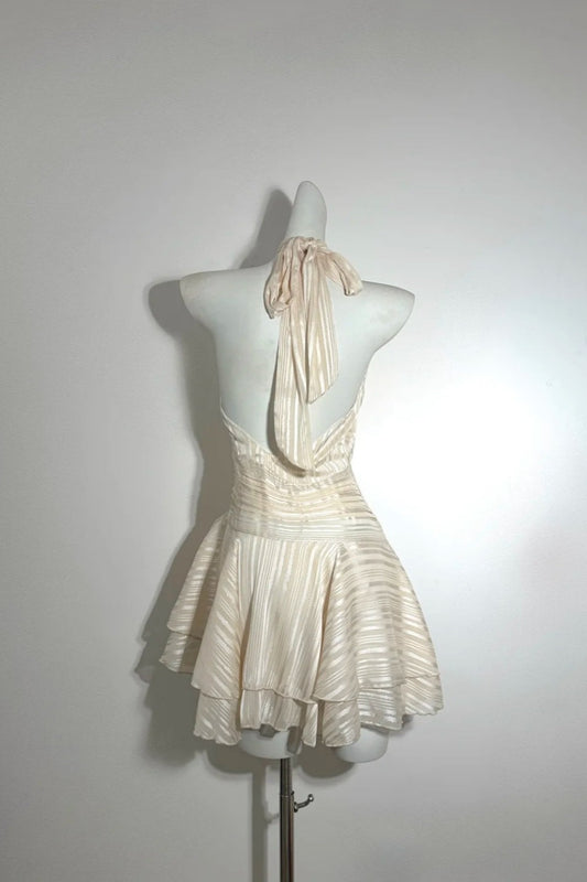 Girlhomeshops--Ruffled Fashion Halter Neck Backless Low Waist Vacation Short Chiffon Homecoming Dress Birthday Party Dress gh5475