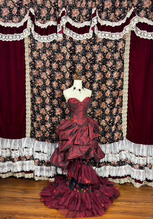 Gorgeous Burgundy Sweetheart Rose Applique Strapless Floor-length/Short Prom Dress Birthday Dress Evening Dress TP4385