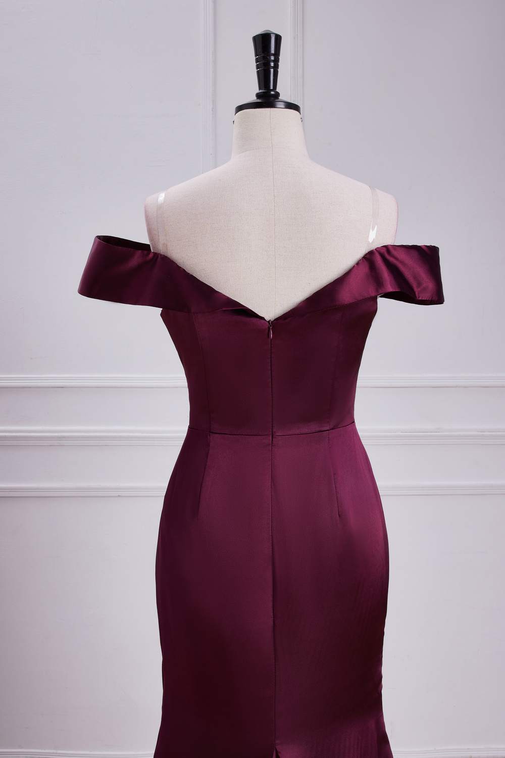 Raspberry Off-Shoulder Satin Mermaid Long Bridesmaid Dress