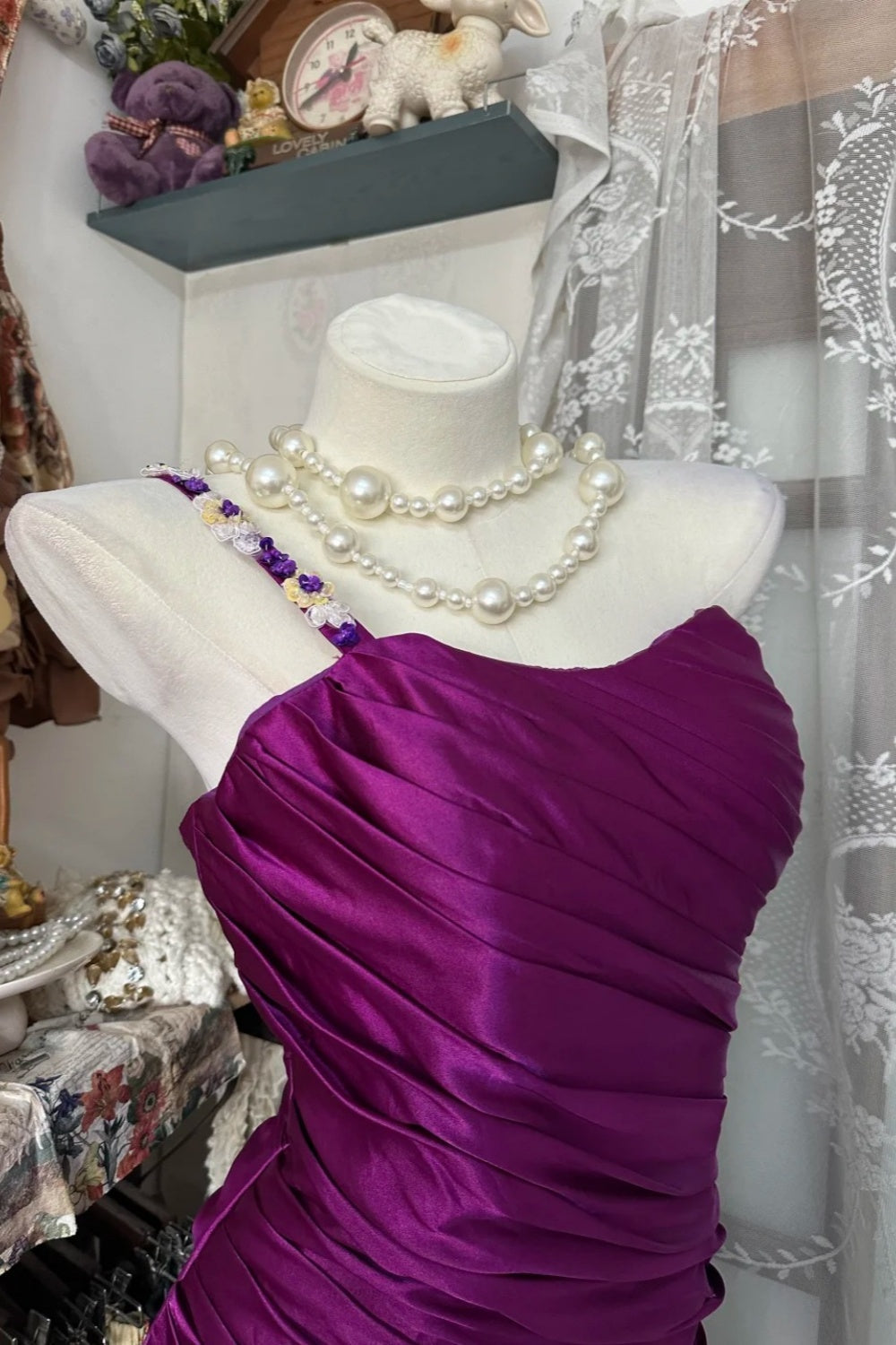 girlhomeshops-New retro dress, purple satin dress gh61278