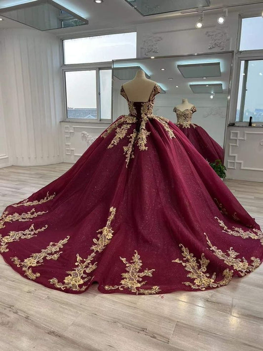 Red gorgeous applique elegant long tulle ball gown evening dress gh3114