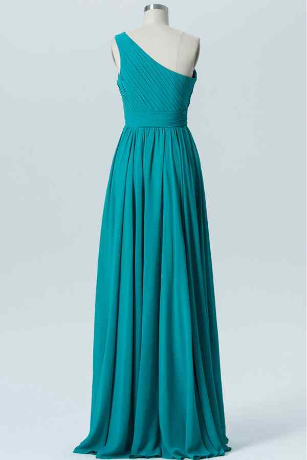Jade A-line One Shoulder Pleated Chiffon Hi-low Bridesmaid Dress