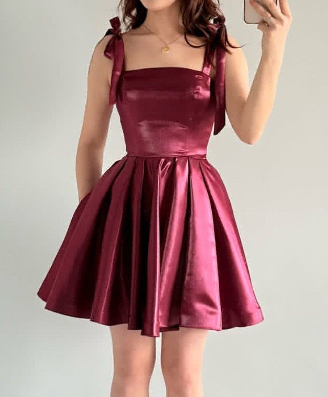 Beauty Homecoming Dress Satin A Line Burgundy Spahetti Straps Pleated Short Birthday Dress Cocktail Dress P4919