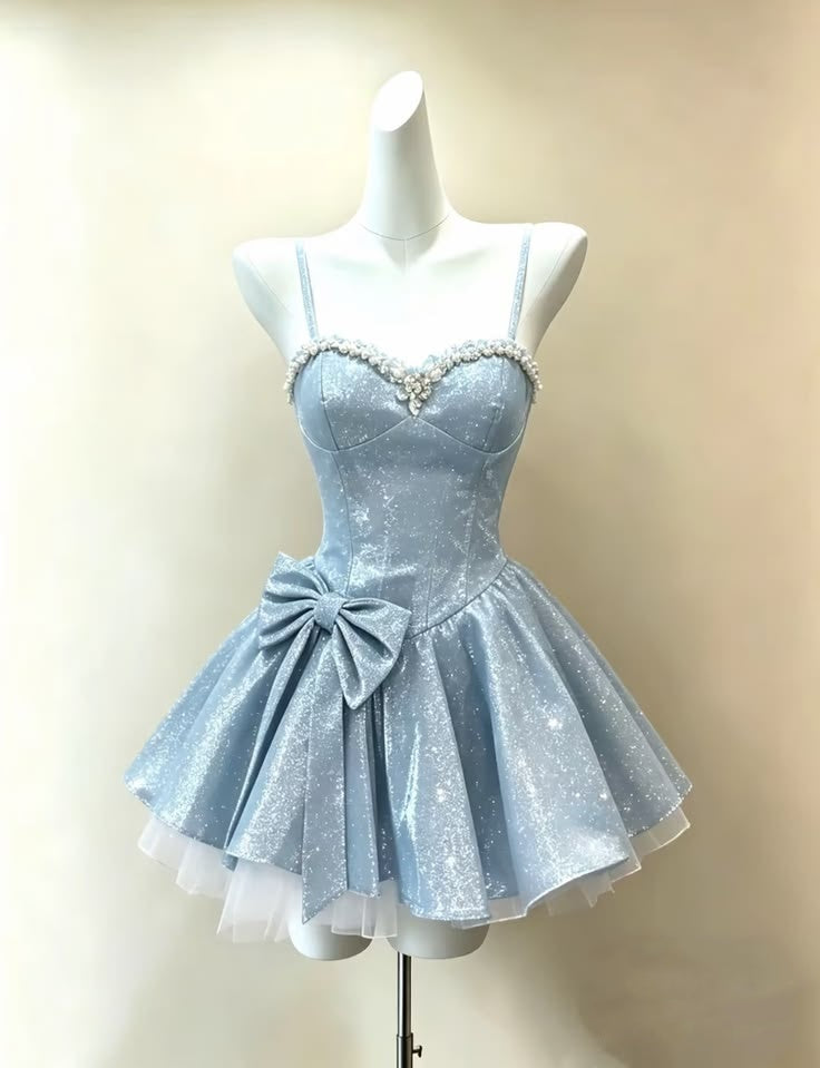 Shiny Homecoming Dress A Line Light Blue Spahetti Straps Pleated Short Birthday Dress Cocktail Dress P4920