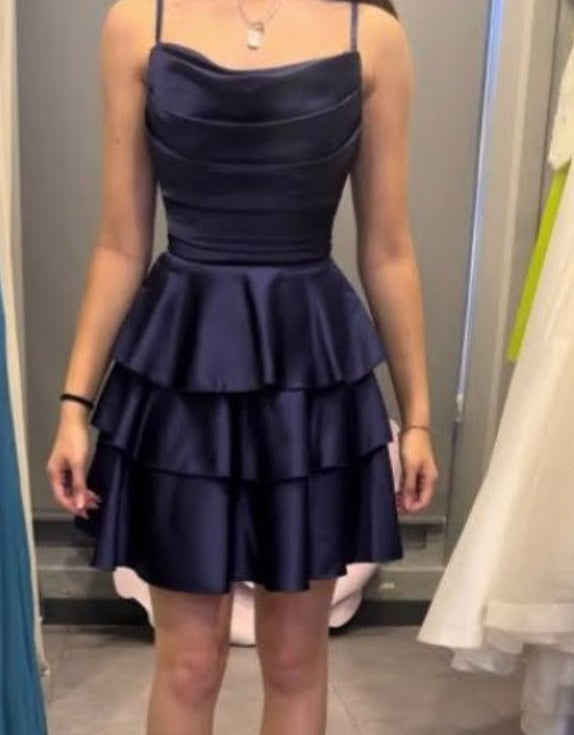 Charming Homecoming Dress A Line Satin Spaghetti Straps Pleated Cocktail Dress Short Birthday Dress P4926