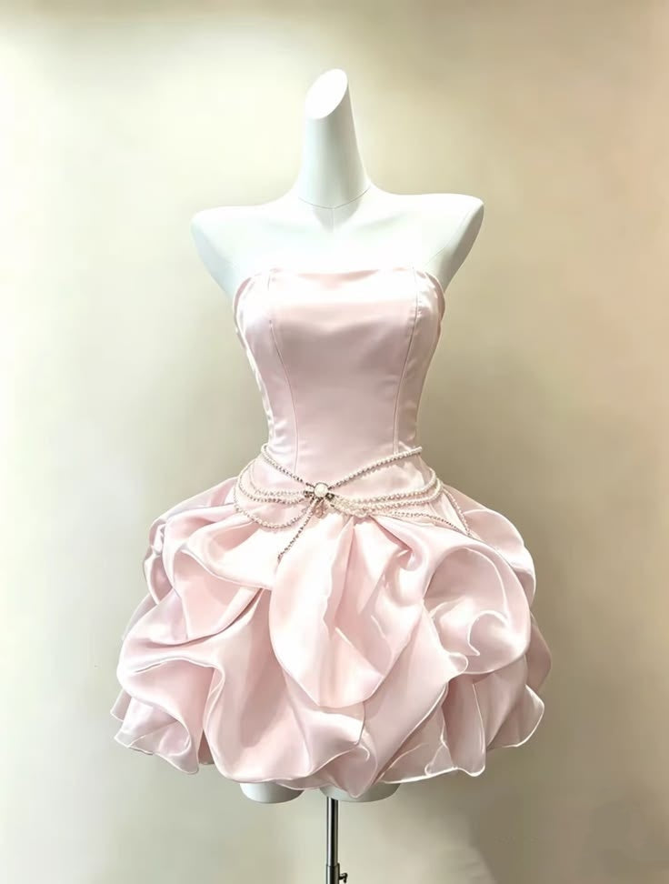 Elegant Homecoming Dress Strapless Light Pink Pleated Cocktail Dress Short Birthday Dress P4927