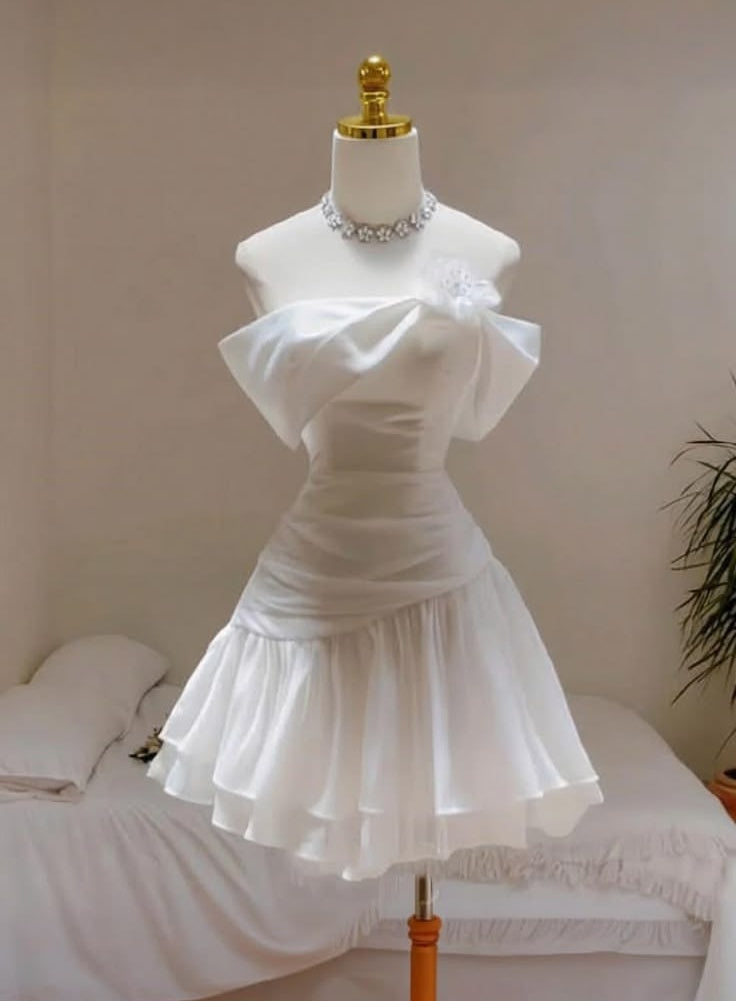 Elegant Homecoming Dress A Line Off Shoulder White Cocktail Dress Short Birthday Dress P4929