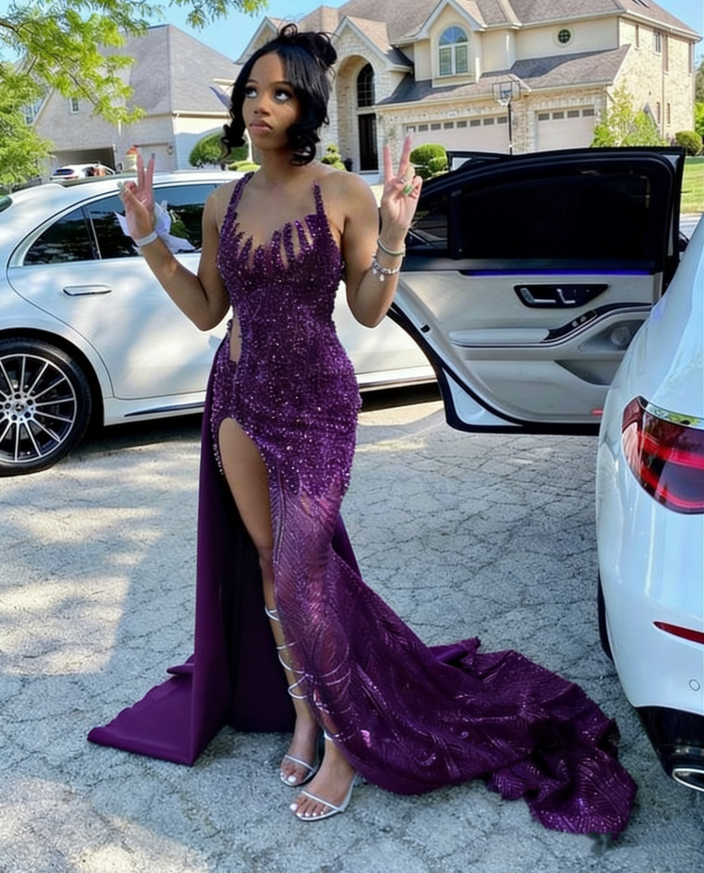 Modest Mermaid Black Girl Sequin Prom Dresses 22th Birthday Outfits P424