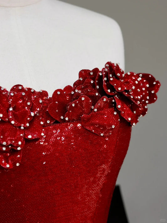 Girlhomeshops -Red shiny long sequined prom dress evening dress party dress gh5120
