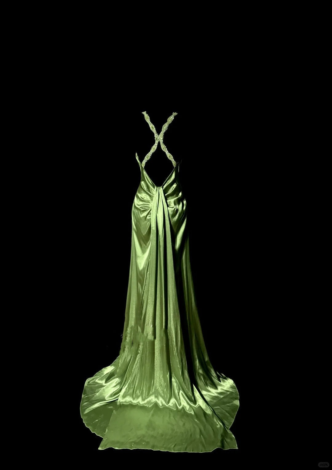 Green Retro Elegant Fashion Exquisite Beaded Shoulder Straps Long Floor Length Trailing Satin Prom Dress Evening Gown Graduation Gown gh4002