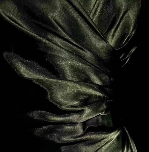 Elegant Dark Green Spaghetti Strap V-neck Ruched Satin Long Prom Dress Evening Dress P4505