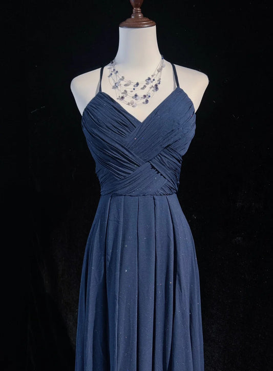 Dark Blue Shiny Fashionable Elegant Long Backless Floor Length Tulle Ball Gown Evening Gown Party Dress Prom Gown Bridesmaid Dress Graduation Gown gh3864
