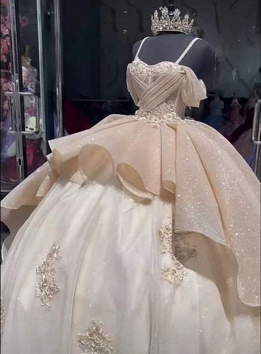 Elegant Shiny Embroidery Sweet 16 Quinceanera A-Line Floor-length Prom Dress Birthday Dress Evening Dress Ball Gown TP4422