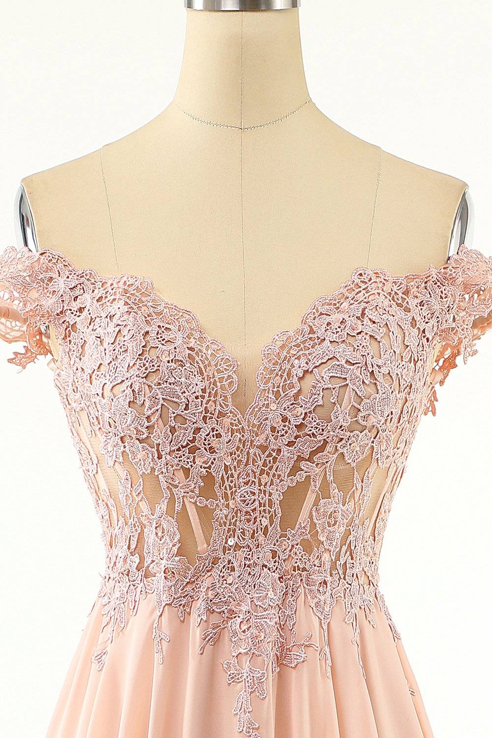 Off-Shoulder A-Line Empire Lace And Chiffon Prom Party Dress
