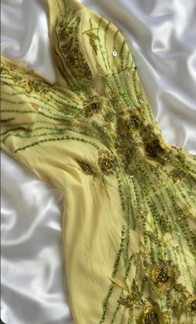 Vintage Yellow Halter Neck 3D Floral Beaded Embroidered Irregular Ruffled Chiffon Long Prom Dress Birthday Dress P4799