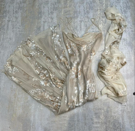 Elegant Nude Apricot Mermaid Spaghetti Strap Floral Chiffon Long Prom Dress Evening Dress P4801