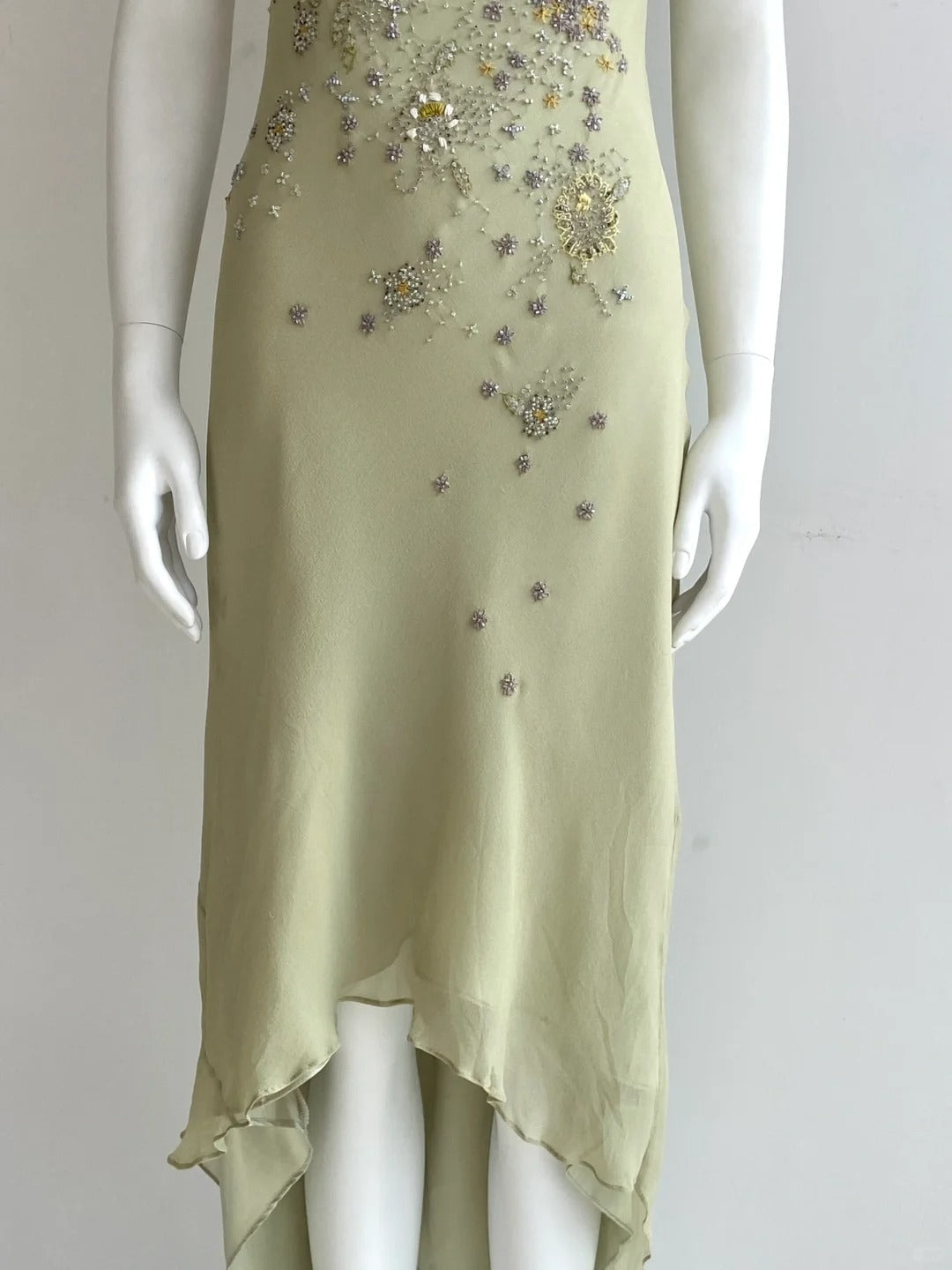 Elegant Bean Green Sleeveless Cowl Neck Beaded Chiffon Prom Dress Evening Dress P4846