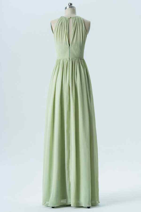 Agave A-line Halter Pleated Chiffon Long Bridesmaid Dress