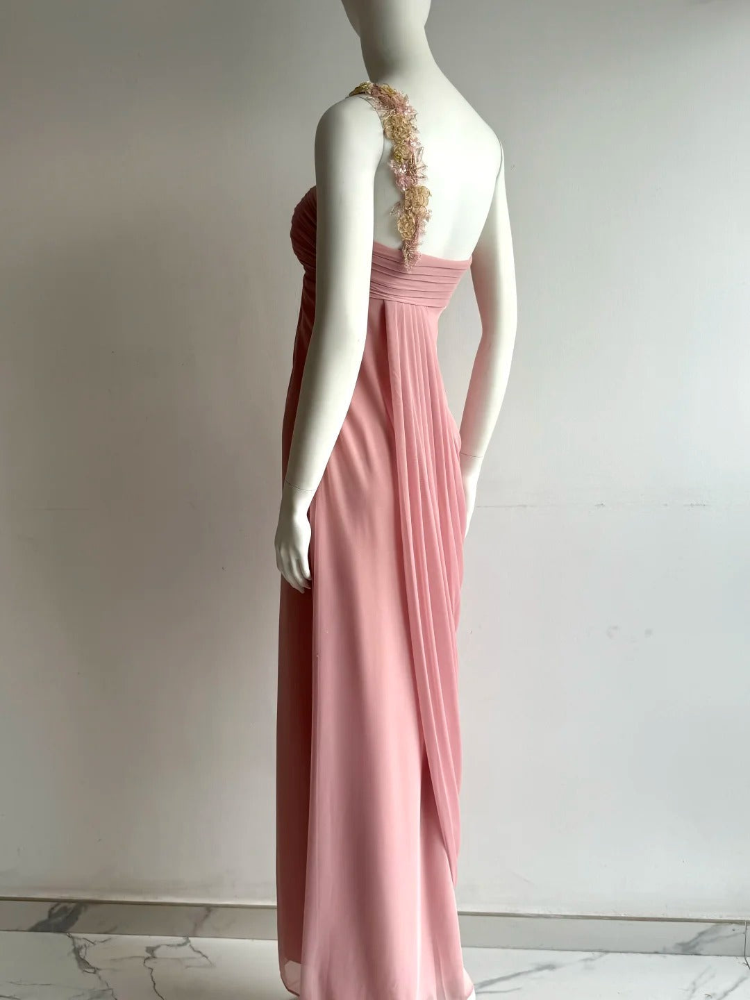 Elegant Pink One Shoulder Ruched Chiffon Long Prom Dress Evening Dress P4850