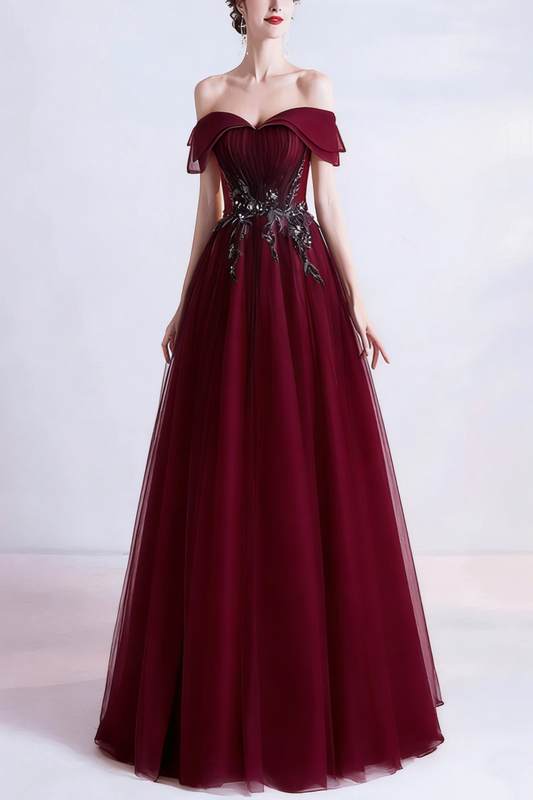 Cute tulle sequins long prom dress evening dress 10470