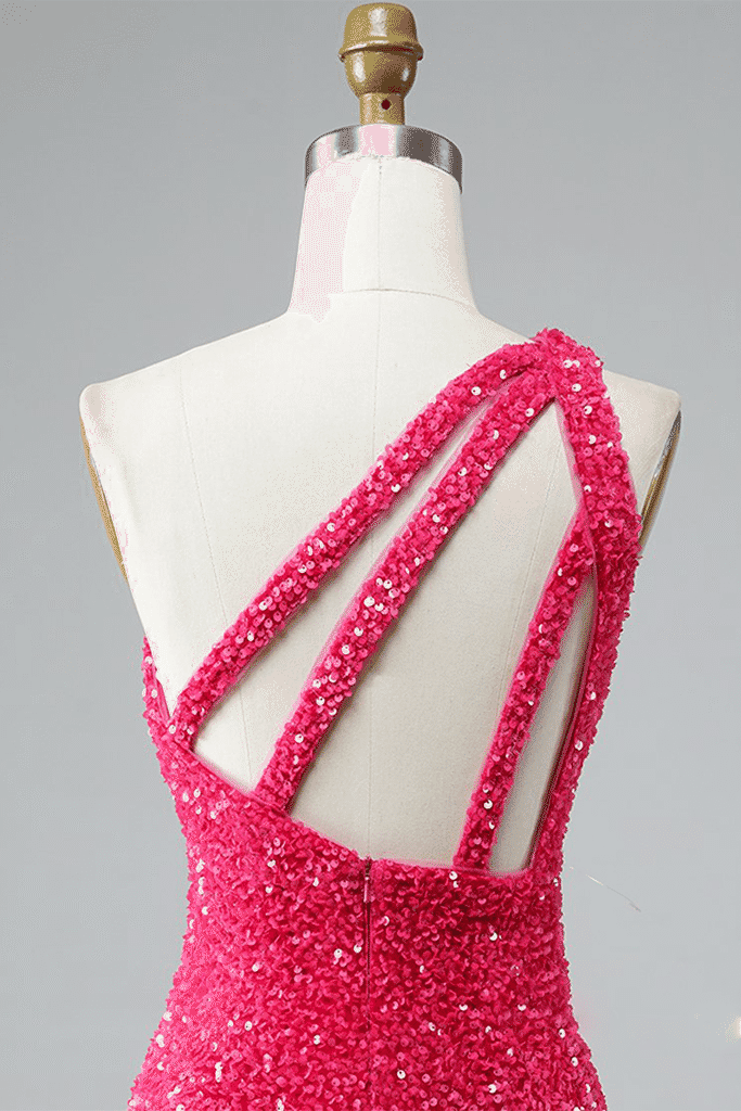 Sheath One Shoulder Straps Back Sequins Mini Homecoming Dress