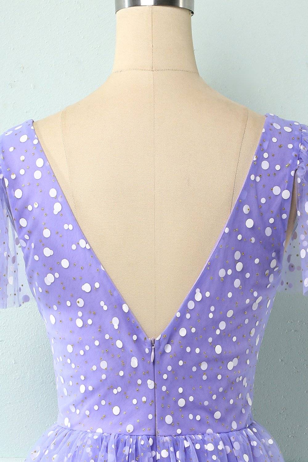 Lilac A-line V Neck Multi-Layers Mini Homecoming Dress with Dot