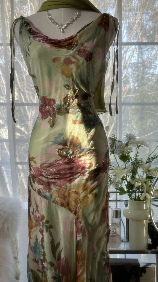 Green Romantic Gradient Fashion Elegant Exquisite Beading Long Chiffon Ball Gown Evening Dress Birthday/Wedding Guest/Holiday Party Dress Prom Dress Valentine's Day Date Dress gh4030