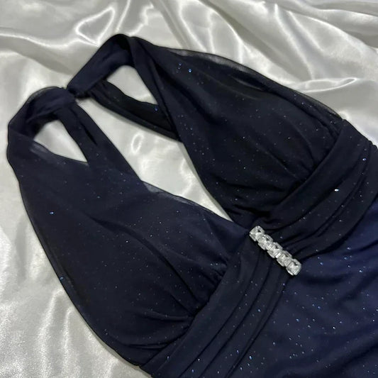 Vintage Gradient Exquisite Beaded Halter-neck Sheath Prom Dress Evening Dress TP4344