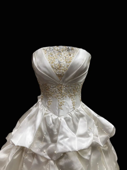 Ivory Strapless Fitted Waist Voluminous Skirt Prom Dress, Evening Gown, Birthday Dress, Wedding Dress gh7317