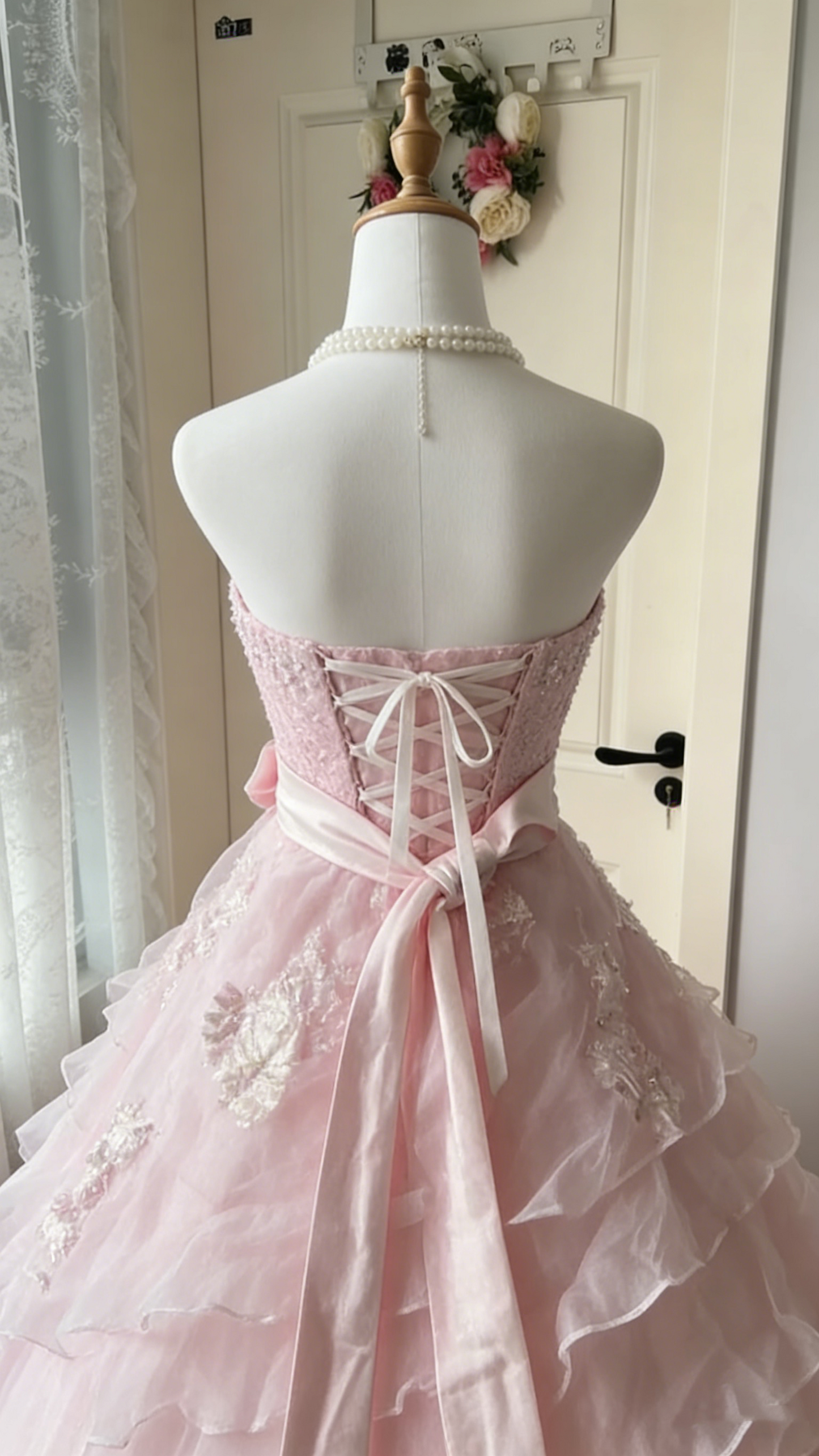 Princess Pink Strapless Tulle Ball Gown Evening Dress P4130